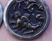 Edwardian Victorian Era Cupid Steel Cut Pressed Metal Buttons 8 on Card Up-Cycle Recycle Craft Collectible Art Noueau Deco Steampunk Jewelry