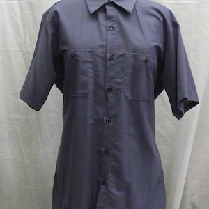 Red Kap Slate Blue Utility Uniform Shirt Sz Men’s Lg Short Sleeve Front Button Pockets Gas Station Working Man Unisex Laborer Grease Monkey
