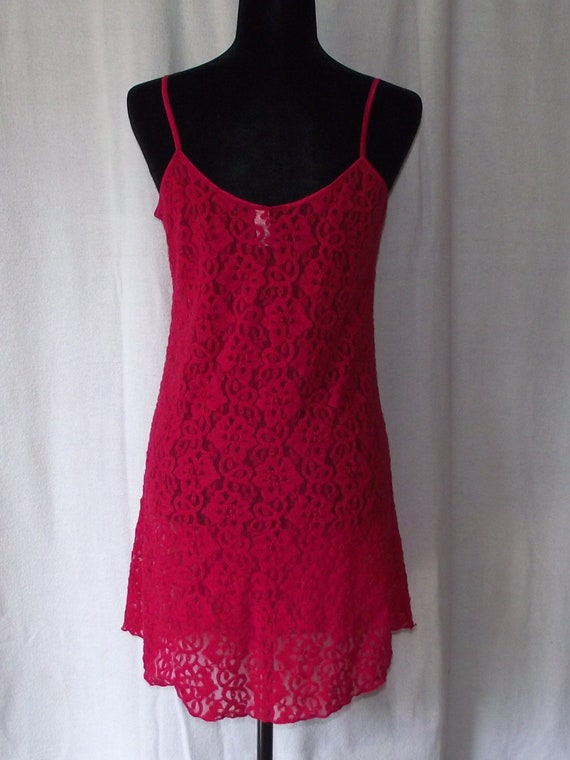 Lipstick Red Lace Short Nightgown Sz M Camisole S… - image 4