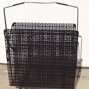 Black Iron Diamond Geometric Pattern Footed Magazine Rack MCM Home Décor Up Cycle Craft Storage Trendy Metro Urban Eclectic Furnishings image 10