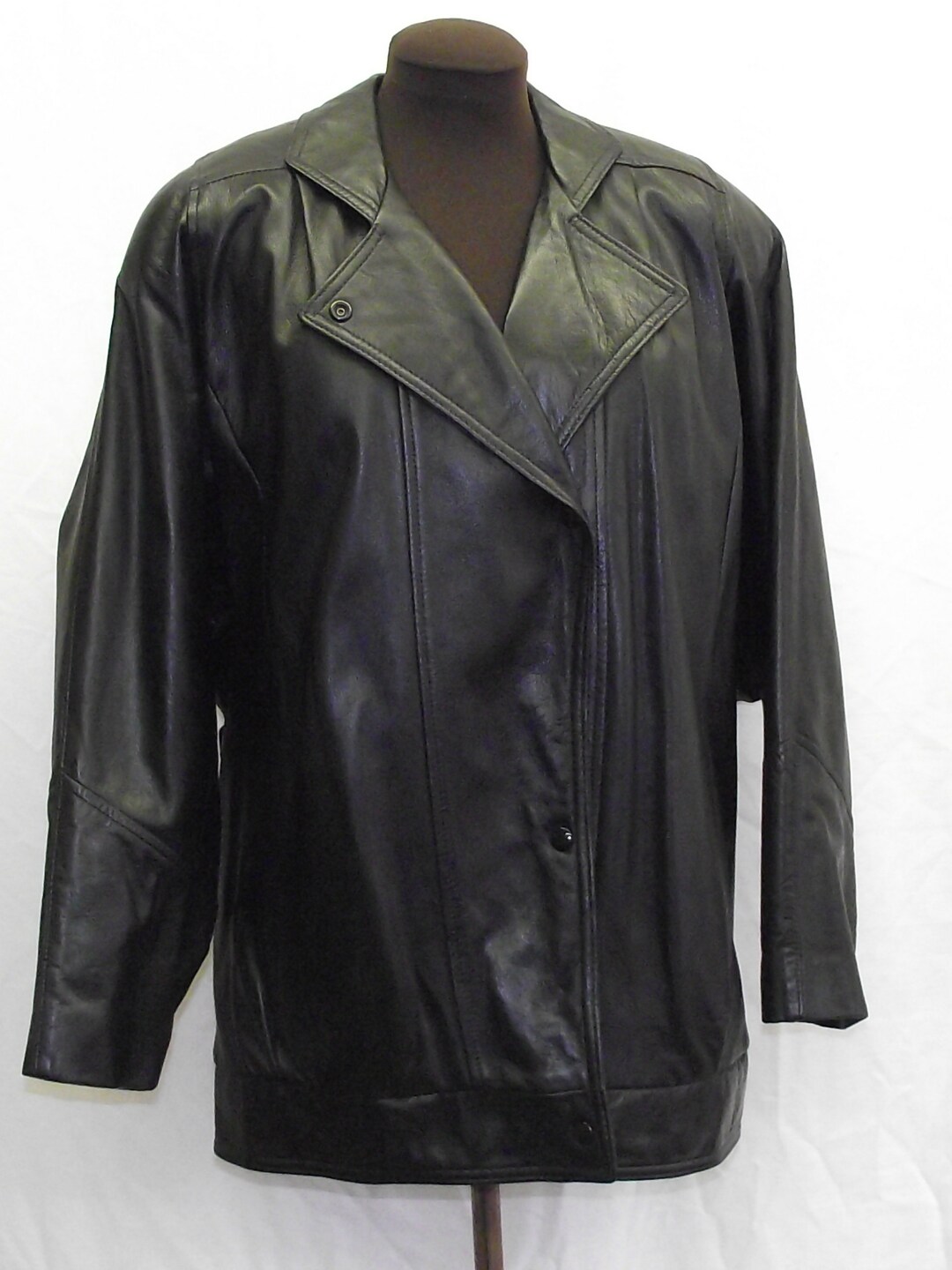 Reed Sportswear Jet Black Leather Jacket Womens 14 Dolmans Sleeve