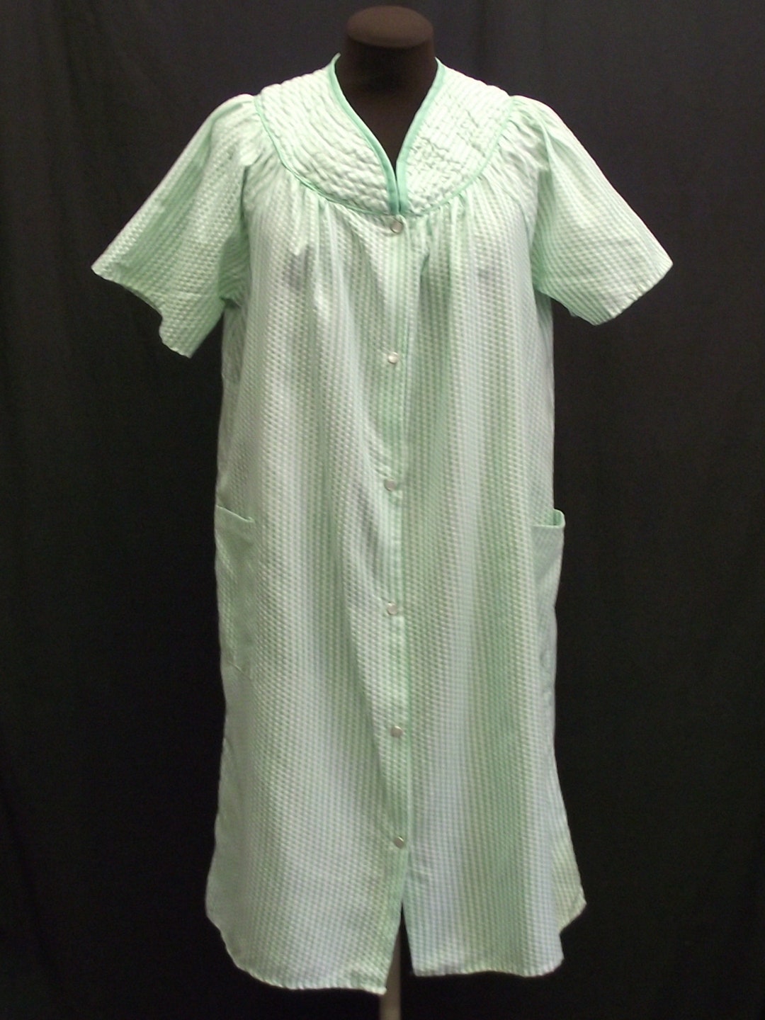 Mint Green & White Striped Snap Front House Coat Bath Robe - Etsy