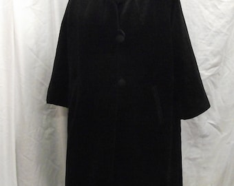 1940-50’s Vintage Forstmann Black Virgin Wool Z. Klingrite Fashions Long Women’s Winter Overcoat Marian Herrild Shop Muskegon Mi. Retro Mod