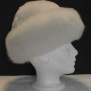 White Fuzzy Alpaca Fur Bucket Cossack Winter Hat Reversible Brown Vinyl Inside Out Unique Accessory Snow Bunny Cute Winter Solstice Queen