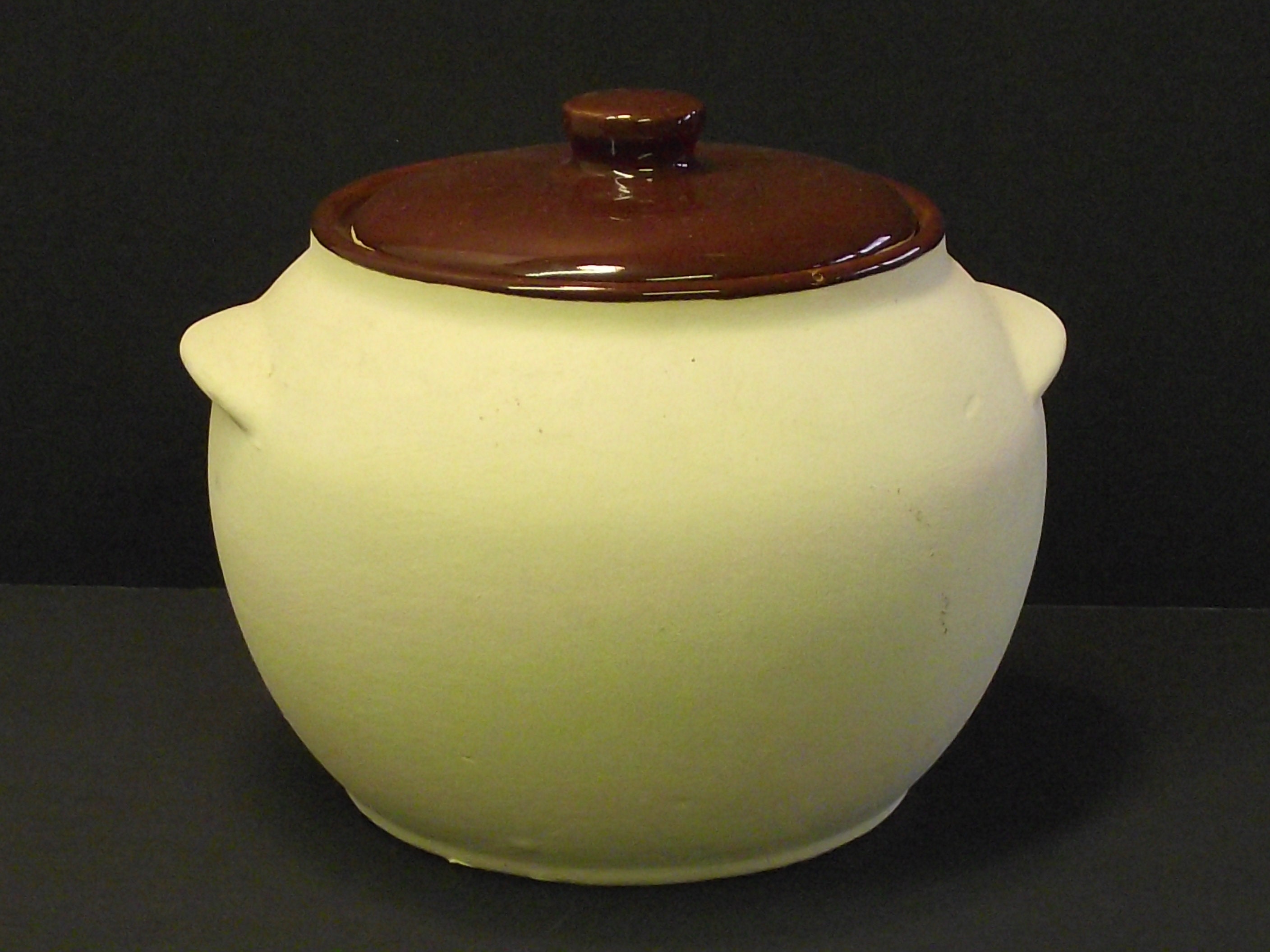 Watt Pottery Raw Bisque Exterior Bean Pot w/Brown Glazed Lid Ovenproof #76 One Dish Wonders Buffet B&B Serving Culinary Crockery Collectible
