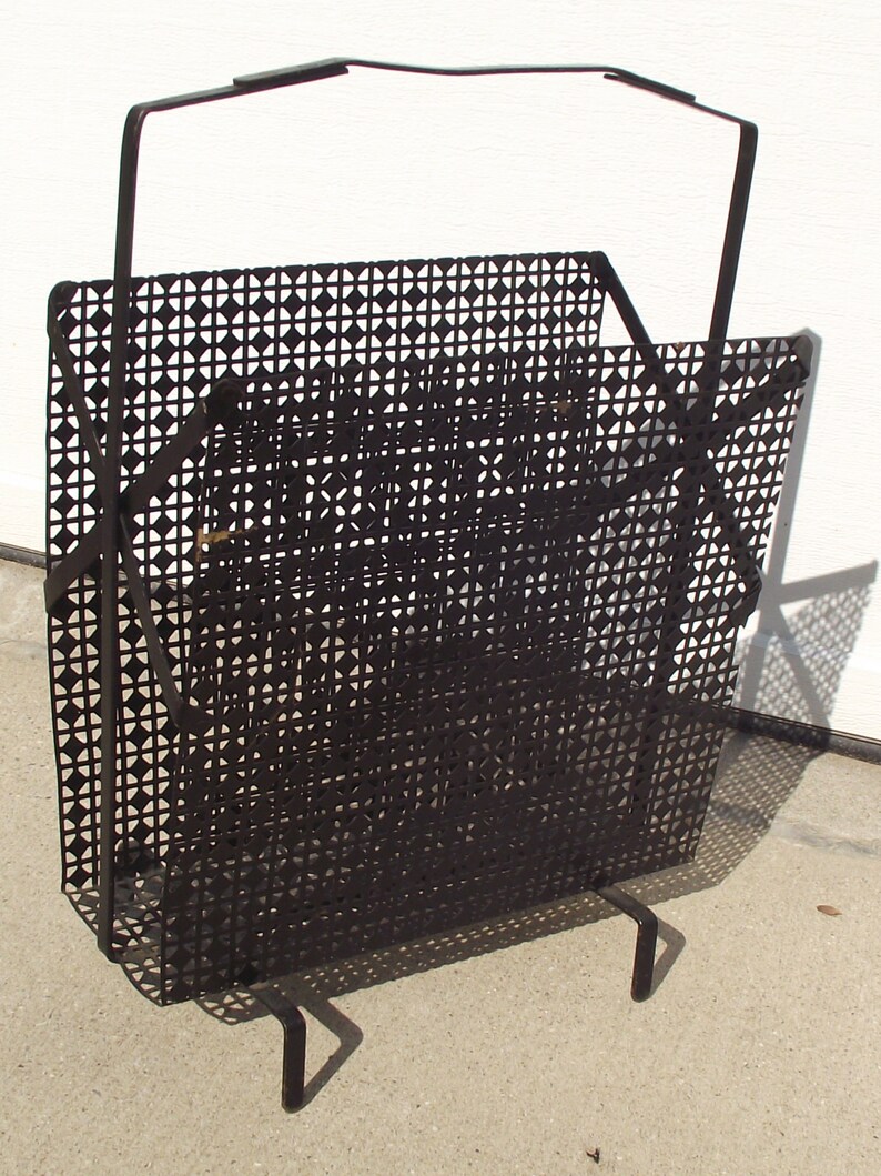 Black Iron Diamond Geometric Pattern Footed Magazine Rack MCM Home Décor Up Cycle Craft Storage Trendy Metro Urban Eclectic Furnishings image 6