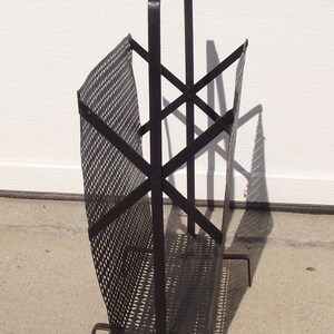 Black Iron Diamond Geometric Pattern Footed Magazine Rack MCM Home Décor Up Cycle Craft Storage Trendy Metro Urban Eclectic Furnishings image 5