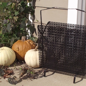 Black Iron Diamond Geometric Pattern Footed Magazine Rack MCM Home Décor Up Cycle Craft Storage Trendy Metro Urban Eclectic Furnishings