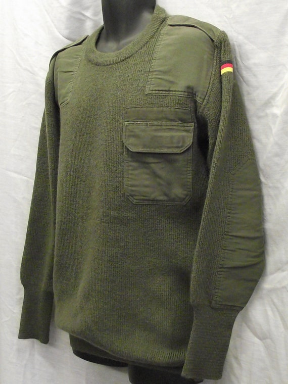 Halfton German Military Patch Olive Evergreen Wool Sweater Mens Sz