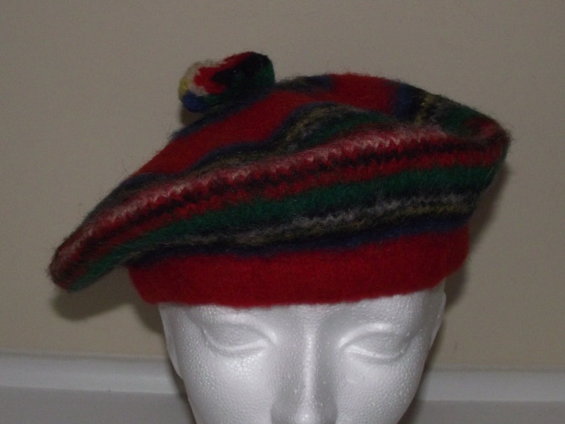1940\u2019s Wool Knit Spiral Beret Hat Cap Rainbow Colors Celtic Tam Tassel Top Cool Woodland Retro Hipster Ethnic Bob Marley Homemade?