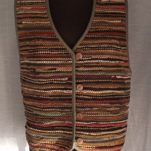 Northern Isles Earth Tone Suede Rag Rug Front Cotton Back Wood Button Front Vest Sz XL Waistcoat Stay At Home Professional Zoom Meeting