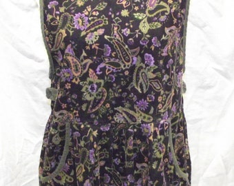 Cambridge Spirit Black Purple Green Tan Paisley Corduroy Pullover Dress Homeschool Mom Shift Sz Medium Pockets Casual Comfort Professional