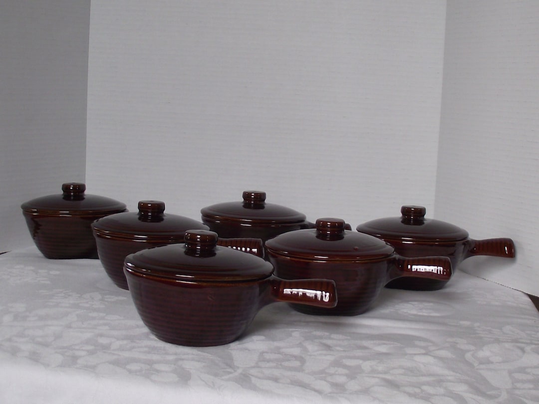 1960s70s Dark Brown Glaze Monmouth Western Pottery Covered French