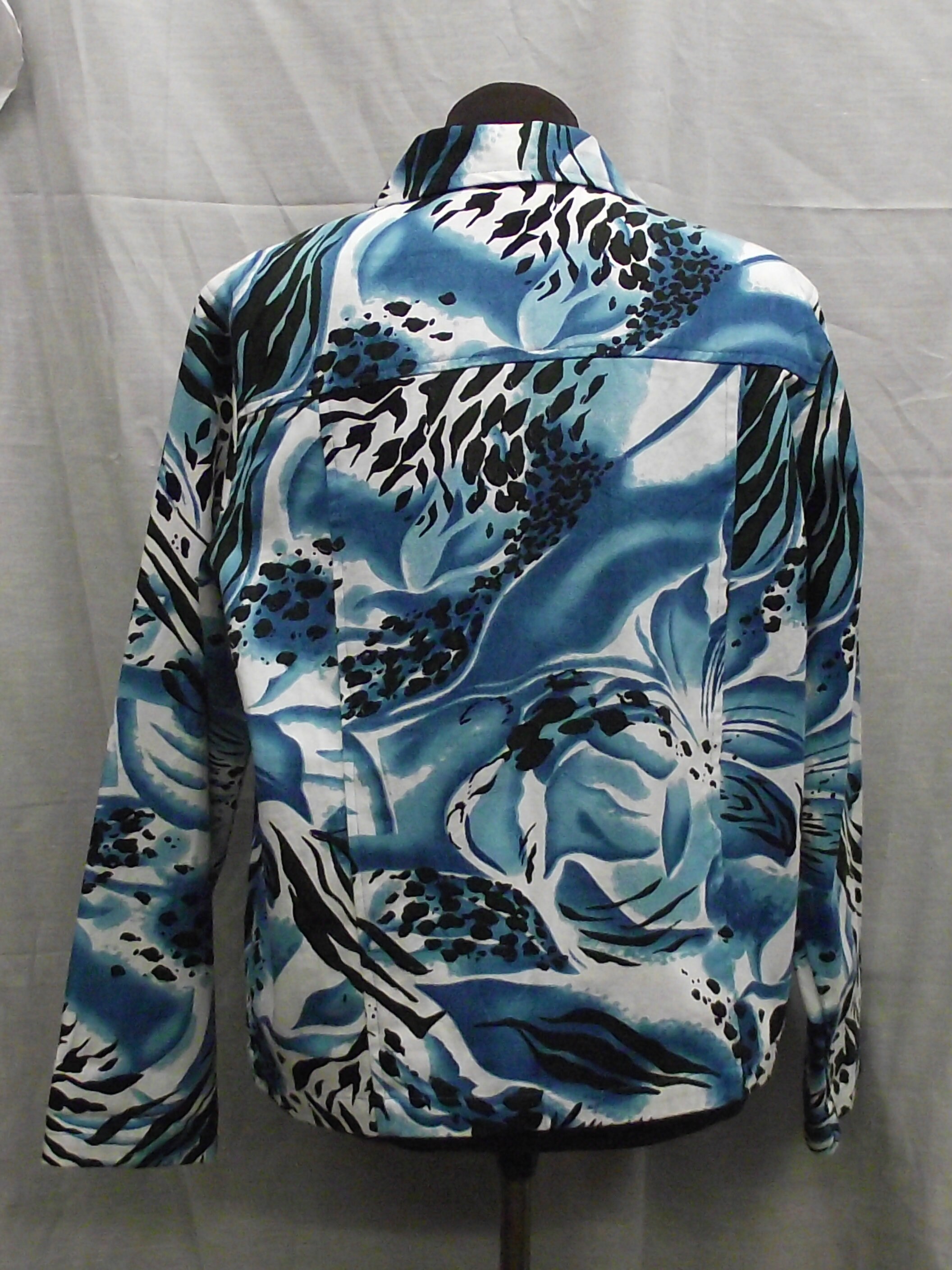 Sara Studio Cotton Denim Floral Blues White Black Tropical Print