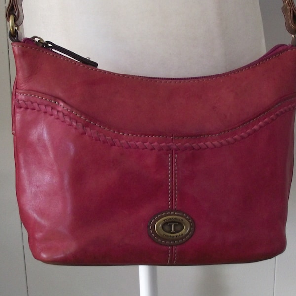 Light Cranberry Red Tignanello Adjustable Brown Buckle Strap Purse Double Handle Handbag Shoulder Crossbody Satchel Mod Fashion Accessory