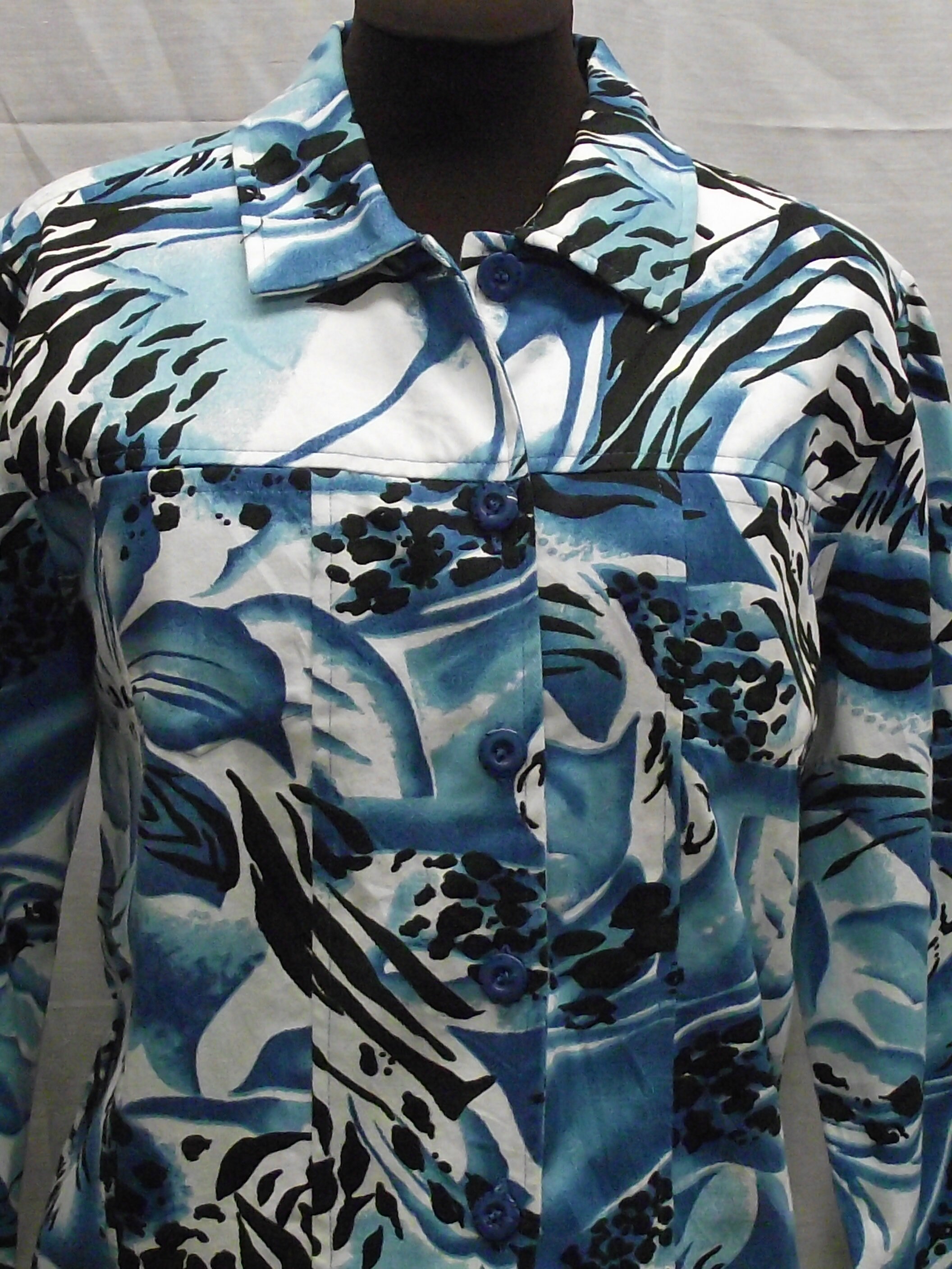 Sara Studio Cotton Denim Floral Blues White Black Tropical Print