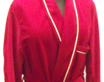 MCM Harvest Red Montgomery Ward Mid-Calf Men’s Housecoat Robe Sz M White Accent Pipping Wrap Around Belted Waist Deep Big Pockets Unisex