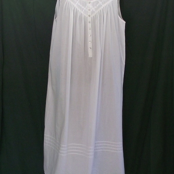 Eileen West White Cotton Sleeveless Nightgown Size Large Country Farmhouse Chic Rustic Ranchwear Eclectic Boho Traditional Style Light Airy