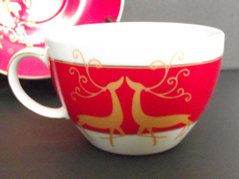 Sorelle Fine Porcelain Single Serve Tea Set Reindeer Red White Etsy