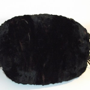 Edwardian Victorian Era Black Fur Wide Hand Muff Drawstring Ends Recreation Historian Museum Theater Christmas Caroler Reenactor Cosplay