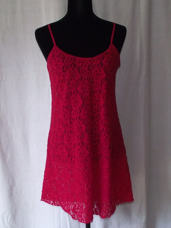 Lipstick Red Lace Short Nightgown Sz M Camisole S… - image 9