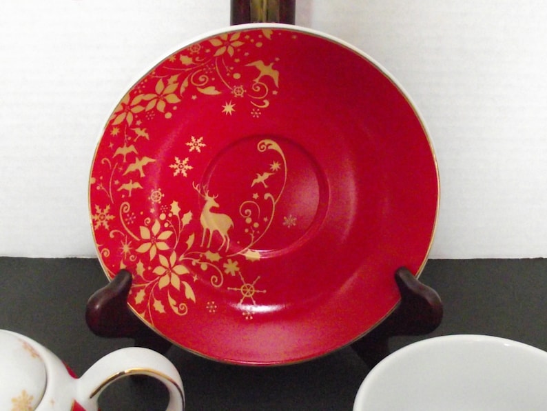 Sorelle Fine Porcelain Single Serve Tea Set Reindeer Red White Etsy