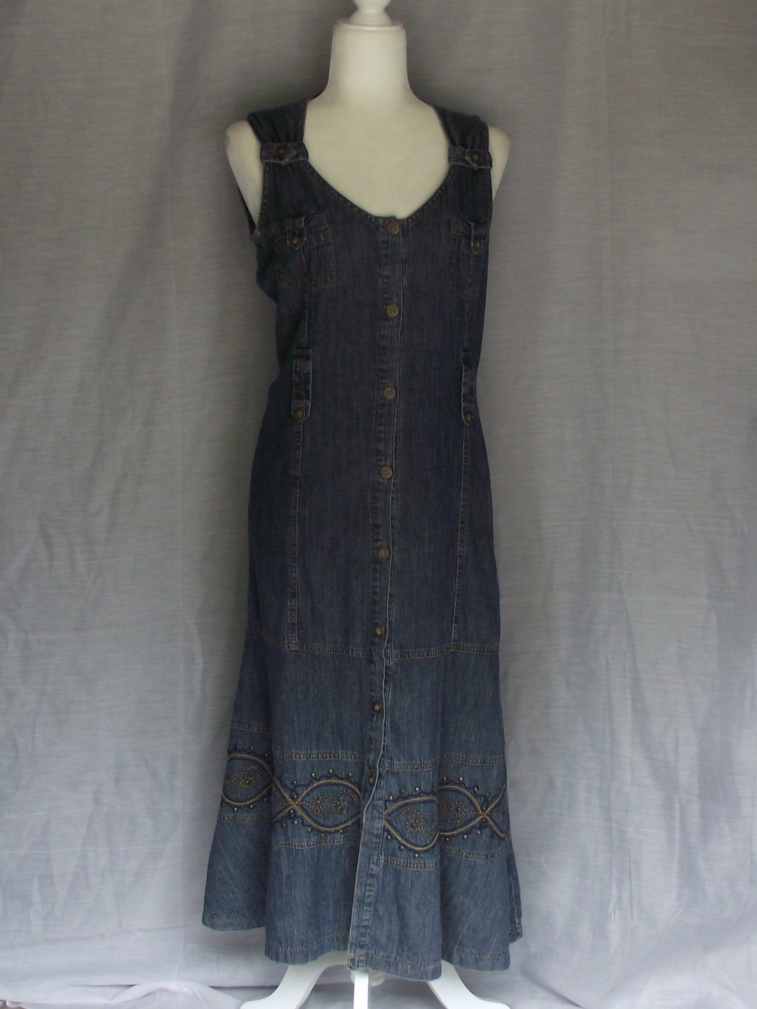 Lana Sport Dark Denim Dress Sz Sm/6 Blue Jean Shift Button Front