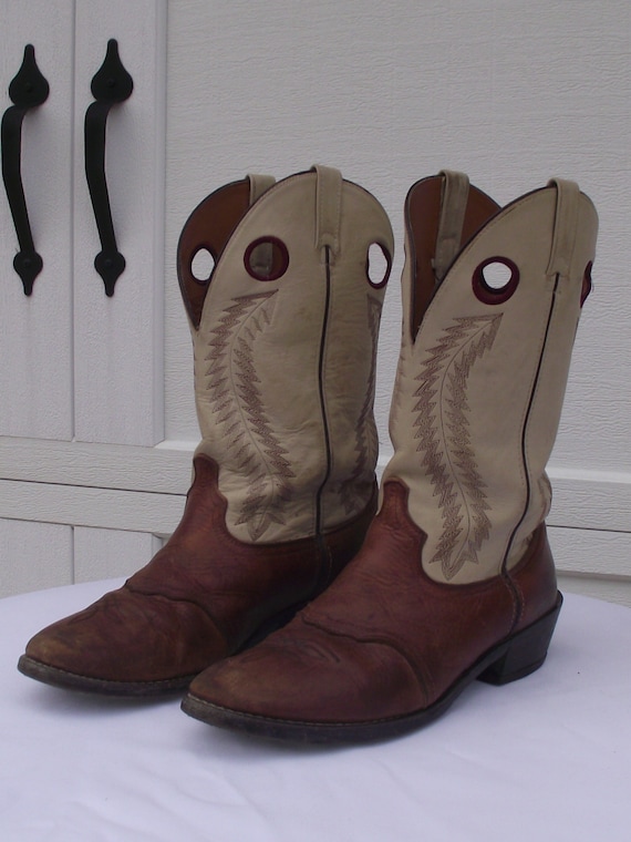 Men’s Laredo Cowboy Boots Sz 13D Two Tone Cream Da