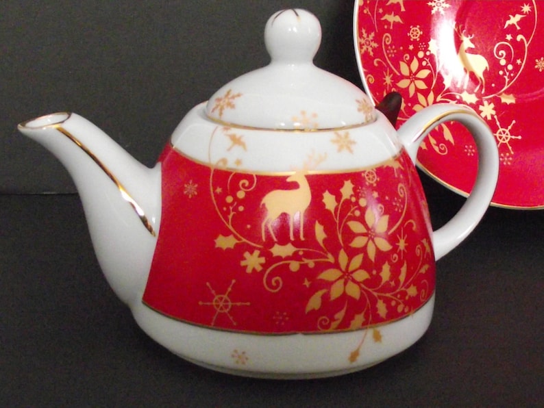 Sorelle Fine Porcelain Single Serve Tea Set Reindeer Red White Etsy