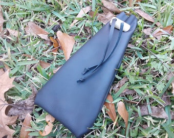 Large Leather Bushcraft Tinder Pouch with Deer Antler Toggle