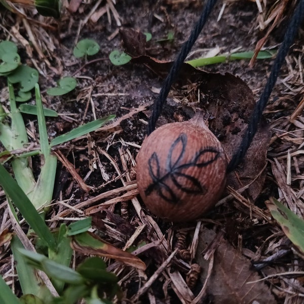 Hickory Nut and Leaf Pendant