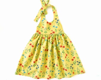 Halter dress pattern for girls, toddler. Sundress sewing PDF pattern. Free mother-daughter apron pattern is included.  Sizes 12m-12y