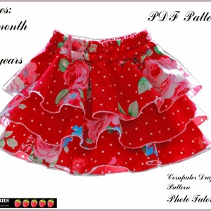 Skort shorts patroon voor meisjes en peuters. Rok naaien pdf-patronen voor peuters, kinderen. Maten: 12m-12j afbeelding 4