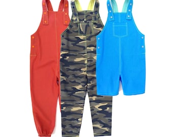 DUNGAREE PDF PATTERN, 3y-13y, for boys and girls. Overall + shortall sewing pattern. 3y-13y