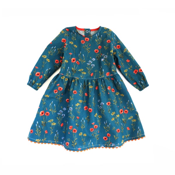 Baby & toddler girl dress pattern. Long sleeve dress PDF pattern. 0m-6y