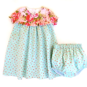 Baby dress pattern & diaper cover pattern for toddler, little girls, infant, newborn. Sewing PDF pattern.