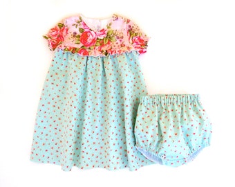 Baby dress pattern & diaper cover pattern for toddler, little girls, infant, newborn. Sewing PDF pattern.