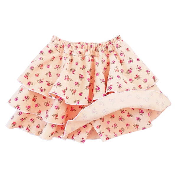 Girls & toddler skort pattern. Skirt and shorts sewing PDF pattern for children. 12 months to 12 years.