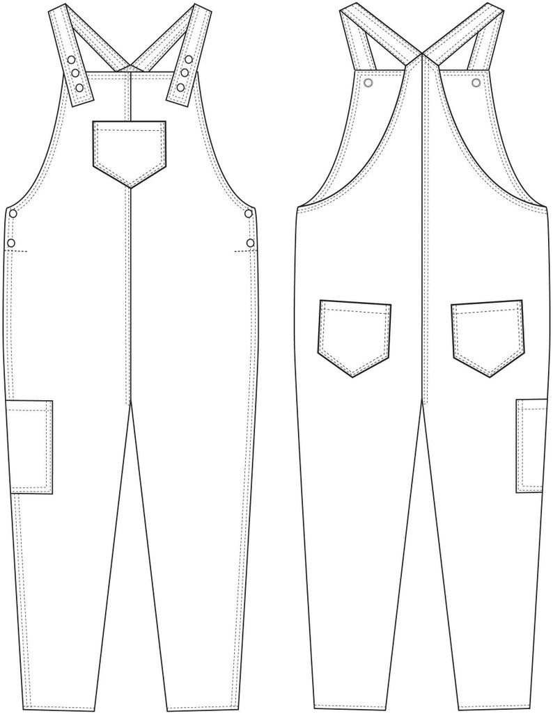 DUNGAREE PDF PATTERN, 3y-13y, for boys and girls. Overall shortall sewing pattern. 3y-13y image 4