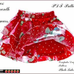 Skort shorts patroon voor meisjes en peuters. Rok naaien pdf-patronen voor peuters, kinderen. Maten: 12m-12j afbeelding 6