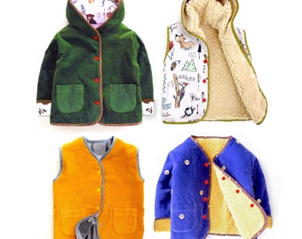 Princeton PDF baby sewing pattern, hooded coat, jacket, hooded vest, gilet. 0m-6y