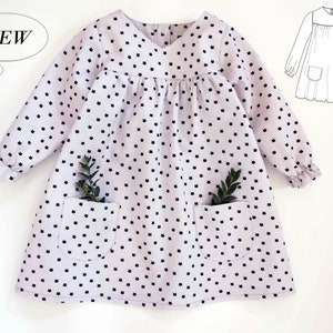 Modello di vestito semplice per bambine, neonati, bambini piccoli, bambine. Cartamodello PDF da cucire per bambini. Taglie: da 0 mesi a 6 anni.