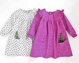 Annushka baby dress pattern, toddler girl PDF sewing pattern . Long sleeves. 0m-6y.