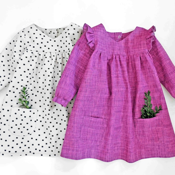 Annushka baby dress pattern, toddler girl PDF sewing pattern . Long sleeves. 0m-6y.