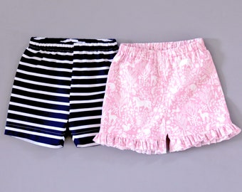 Easy-to-make shorts pattern for boys and girls. PDF sewing pattern. 0m-13y