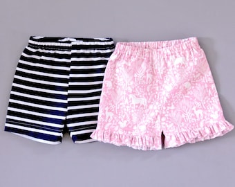 Easy-to-make shorts pattern for boys and girls. PDF sewing pattern. 0m-13y