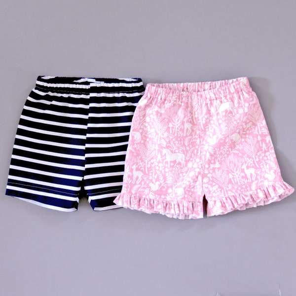 Easy-to-make shorts pattern for boys and girls. PDF sewing pattern. 0m-13y