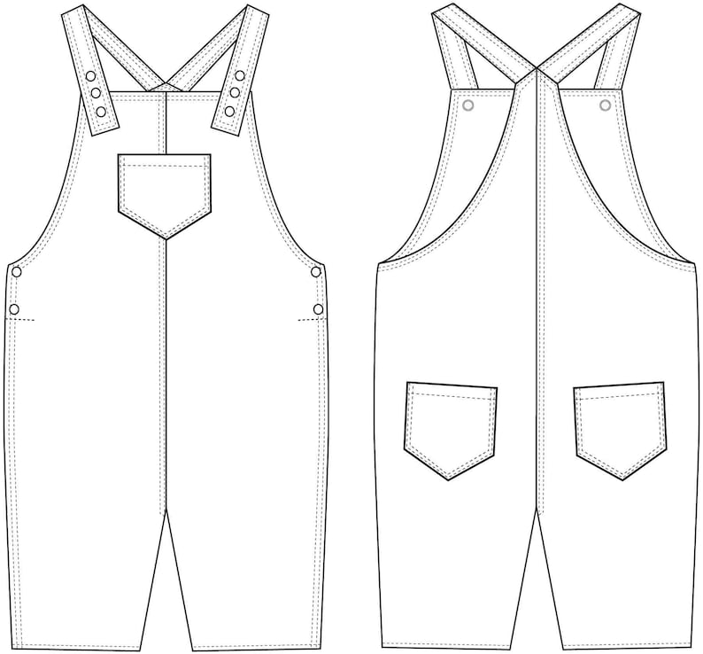 DUNGAREE PDF PATTERN, 3y-13y, for boys and girls. Overall shortall sewing pattern. 3y-13y image 5