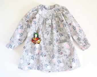 Baby and toddler dress pattern. Long sleeves sewing PDF pattern. 0m-6y.