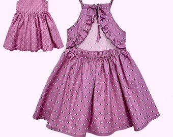 Little and big girls dress pattern. Sorrento dress PDF pattern with open back. 0m-12y